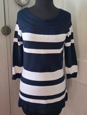 Lety & Me Navy & White Striped Knit Top